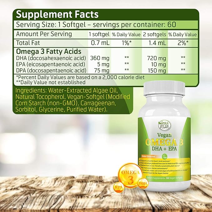 POTENT VEGAN OMEGA 3 Supplement: Better Than Fish Oil! Plant Based Water Extracted Algae Oil- DHA EPA DPA Fatty Acids- Non GMO- Improve Immune System Joint Heart Skin &amp Brain Health- 2 Month Su