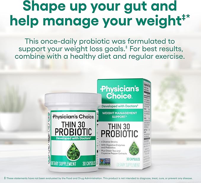 Physician's CHOICE - Beat Bloat + Support Weight Management Bundle: Digestive Enzymes 180ct + Thin-30 Probiotic 60ct - Value Pack