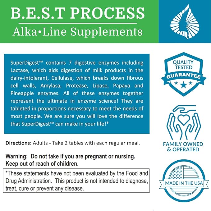 SuperDigest (3 Pack) Best Process Alkaline — Multi-Enzyme Digestive Support — Digestive Enzymes with Alfalfa Papain &amp Bromelain (Vegetarian Friendly)
