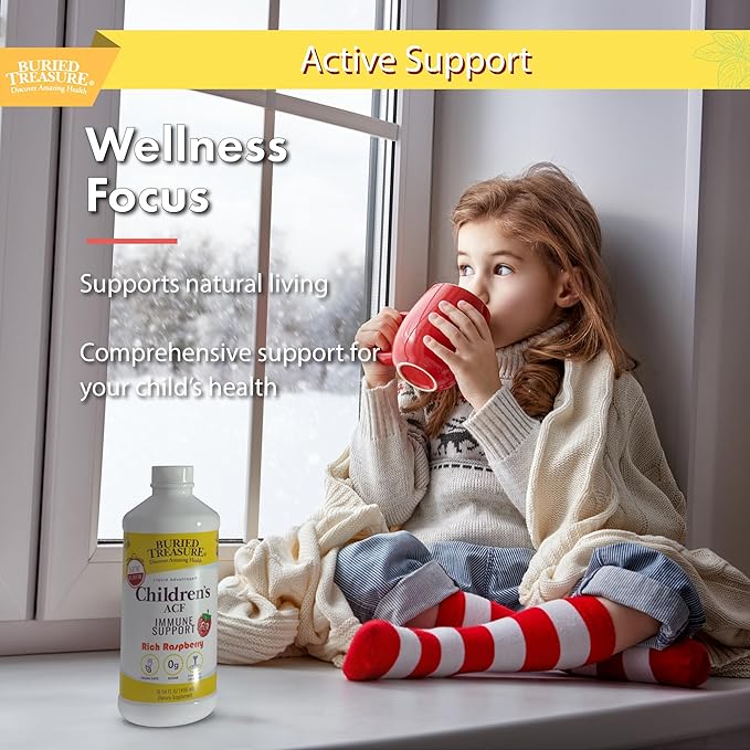 Buried Treasure Children’s ACF Liquid Immune Support for Kids – Elderberry Echinacea &amp Botanicals – Raspberry Flavor – 16 oz – Sugar Free