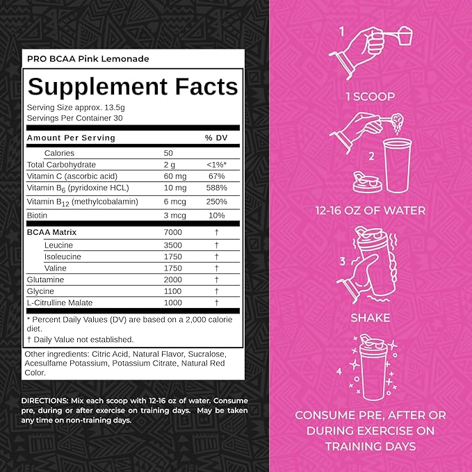 Max Muscle Pro BCAA Aminos for The Relentless 7G BCAA Post Workout Muscle Recovery (Pink Lemonade)