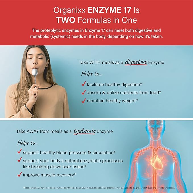Organixx Enzyme 17 Essential Digestive Enzymes for Women &amp Men for Gut Health &amp Optimal Digestive Health Support for Bloating Gas Nutrient Absorption Vegan Non GMO 120 Veggie Capsules