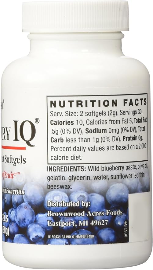 Wild Blueberry IQ by FruitFast | 60 Count - Non-GMO - Gluten Free - Paste Filled Chewable Softgel