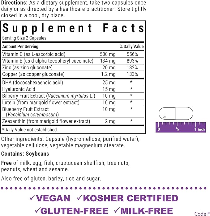 Bluebonnet Nutrition Eye Care Macular &amp Blue Eye Health &amp Blue Light Support* Vegan Kosher-Certified Gluten-Free Dairy-Free 60 Vegetable Capsules 30 Servings