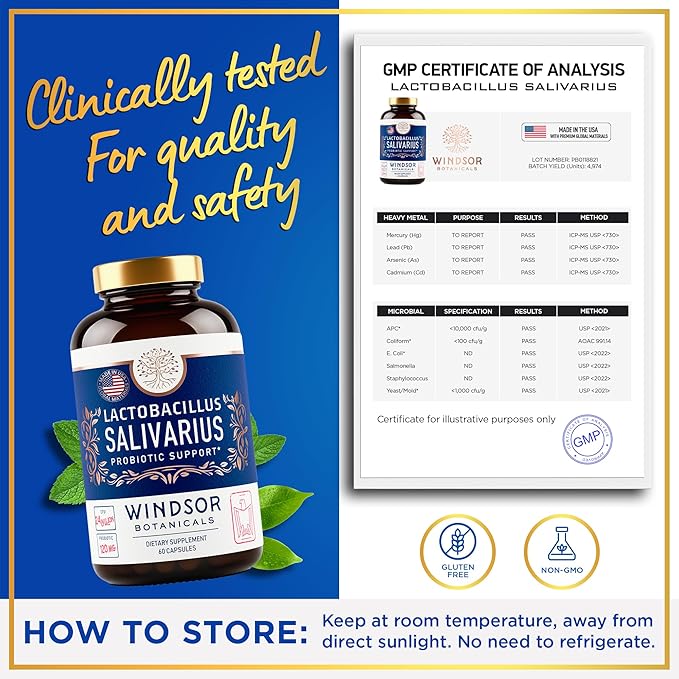 Lactobacillus Salivarius Probiotic - 24bn CFU L Salivarius Dental Probiotics for Teeth and Gums - Bad Breath Treatment for Adults Immune Support Digestive Health - 60 Oral Probiotic Capsules