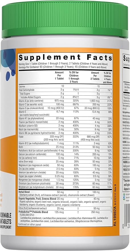 Rainbow Light Kids One Multivitamin Tablets Provides Healthy Growth and Immune Support with Vitamin C Zinc &amp B Complex Vegetarian and Gluten Free Fruit Punch 90 Count