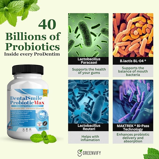 DentalSmile ProbioticMax Advanced Oral Probiotic Supplement 40 Billion CFU 60 Capsules Gluten Free (3)