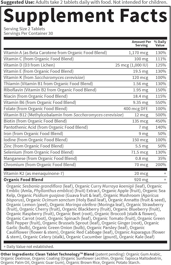 Garden of Life Organics Women's Multivitamin with Vitamin C D3 Folate B12 Biotin &amp Iron – Women's Multivitamin for Energy Heart Health &amp Radiant Skin USDA Organic Non-GMO Vegan 60 Tab