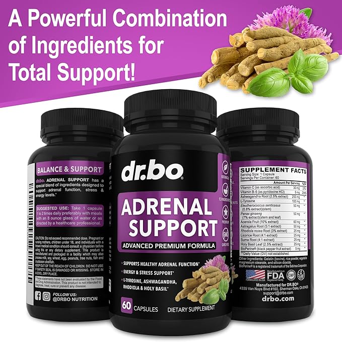 Adrenal Support &amp Organic Superfood Greens &amp Fruit Supplements - Daily Energy Super Food Fruits and Veggies Supplement Tablets Plus Vegetable Foods