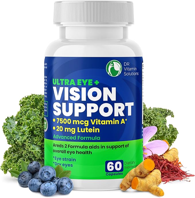 Vision Support Eye Vitamins for Macular Health | Supplements with Lutein Zinc Vitamin A &amp Bilberry | Areds 2 Formula for Red &amp Dry Eyes | Blue Light &amp Eye Strain Support for Adults 60 C