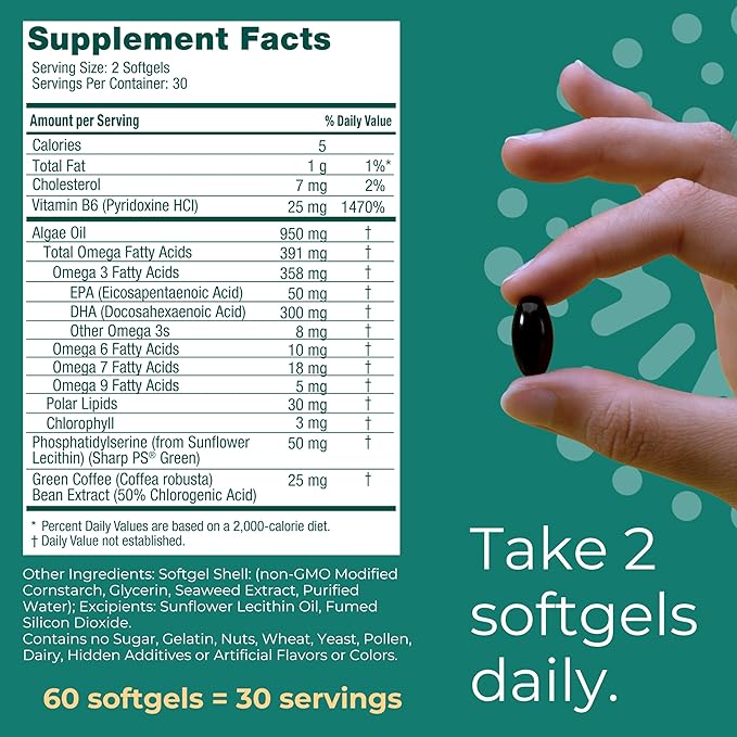 iwi life Brain Omega-3 120 Softgels (60 Servings) Vegan Plant-Based Algae Omega-3 with EPA + DHA Focus Memory and Mood Support Dietary Supplement Krill &amp Fish Oil Alternative No Fishy Aftert
