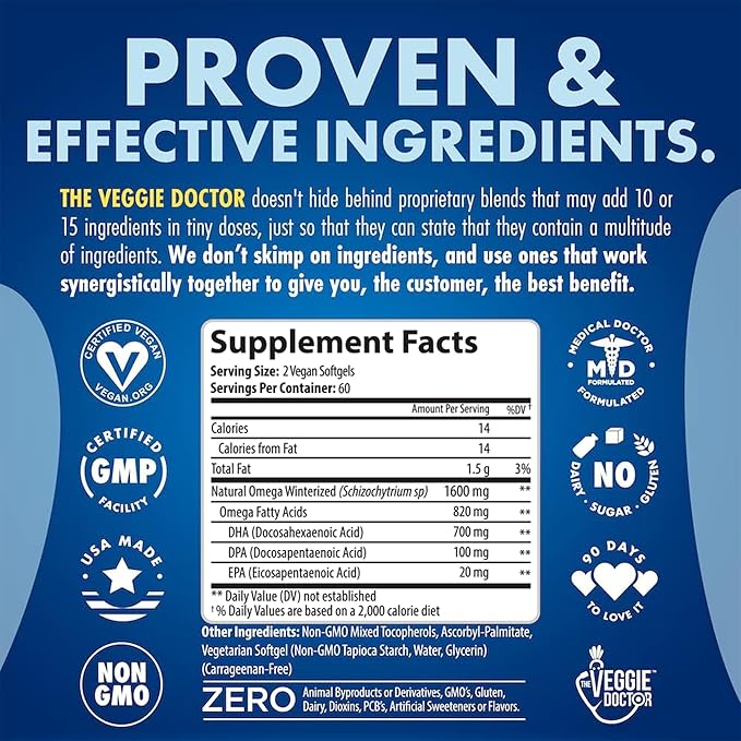 Vegan Omega 3 Supplement – Algae Omega 3 with DHA EPA DPA – Vegan Capsules from Algal – Fish Oil Alternative – Plant-Based Algae Oil Formula – Non-GMO Carrageenan-Free (120 Capsules 2 Month Supply)