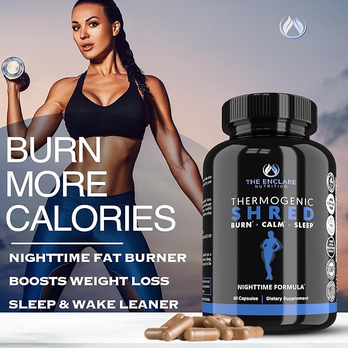 THE ENCLARE NUTRITION Thermogenic Shred Fat Burner Sleep Aid Diet Pills Appetite Suppressant Weight Loss Metabolism Booster with CLA Ashwagandha Melatonin L Theanine L Carnitine Niacin (1)