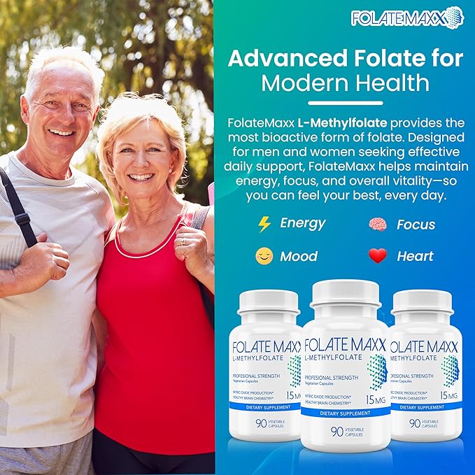 FolateMaxx L Methylfolate 15mg 90 Capsules – Doctor Formulated Methyl Folate Supplement for Women &amp Men – High Potency 5-MTHF for Energy Mood &amp Focus – Non-GMO Gluten-Free (3-Month Supply)