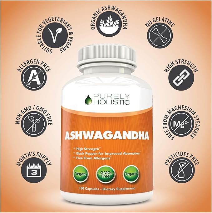 Purely Holistic Black Seed Oil 1400mg + Organic Ashwagandha 1300mg Bundle - 180 Softgels + 180 Capsules - Easy to Swallow - Made in USA