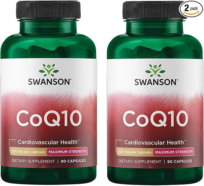 Swanson CoQ10 Cardiovascular and Cellular Energy Supplement for Heart-Health-Conscious Adults Seeking Antioxidant Support - 200 mg (90 Vegan Capsules 2 Pack)