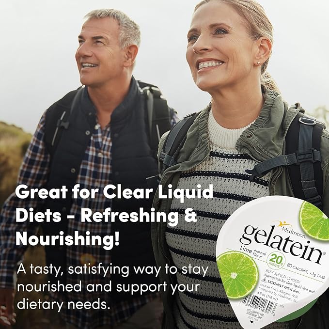 Gelatein Lime: 20 grams of protein. Sugar free. Ideal for clear liquid diets swallowing difficulties bariatric dialysis and oncology. Great pre or post-workout snack. (36 pack)