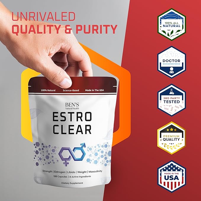 Ben's Natural Health Estro Clear Natural Men's Wellness Supplement with DIM Tiger Nut Astragalus Calcium D Glucarate 6 Pack 360 Capsules