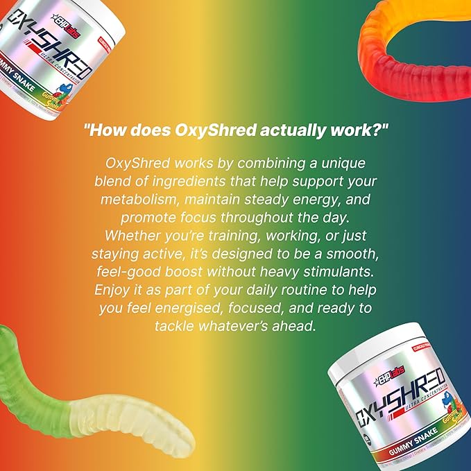 EHP Labs OxyShred Pre Workout Powder - Preworkout Powder with L Glutamine &amp Acetyl L Carnitine Energy Boost Drink - Gummy Snake 60 Servings