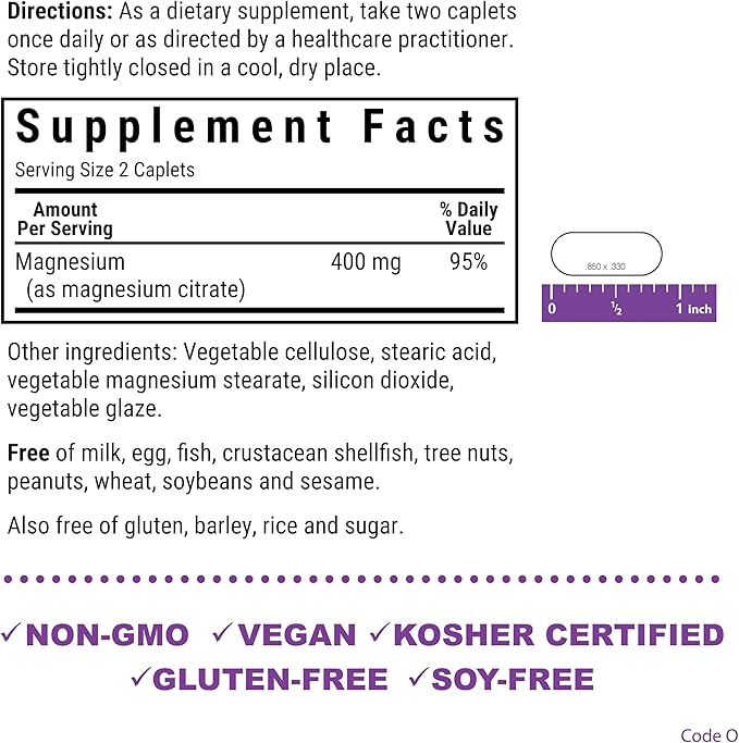 Bluebonnet Nutrition Magnesium Citrate 400mg of Magnesium Maximum Absorption Supports Immune Health &amp Energy Production* Soyfree Gluten-Free Non-GMO Kosher Dairy Free Vegan 120 Caplets