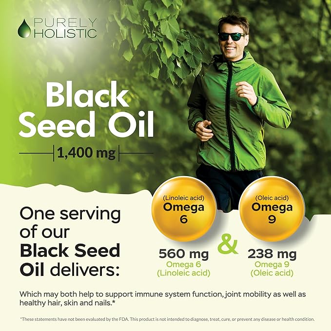 Purely Holistic Black Seed Oil 1400mg + Organic Ashwagandha 1300mg Bundle - 180 Softgels + 180 Capsules - Easy to Swallow - Made in USA