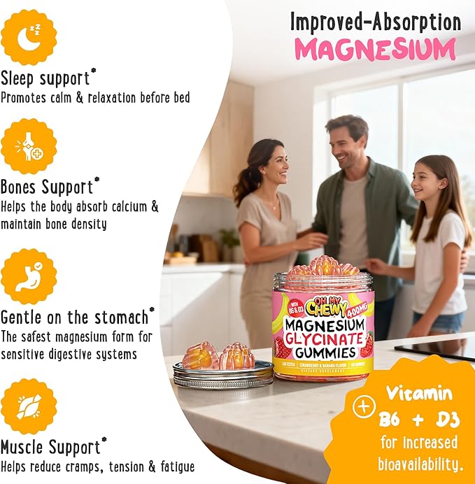 Center-Filled Magnesium Glycinate Gummies 400MG - High Absorption for Kids Teens &amp Adults - Supplement for Sleep Calm &amp Muscle Relaxation with B6 &amp D3 - Gluten Free &amp Vegan Friendly