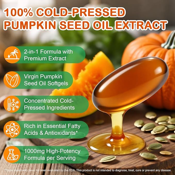 Pumpkin Seed Oil Capsules with Saw Palmetto 300 Softgels Pumpkin Seed Oil for Hair Growth Supports Urinary Bladder &amp Prostate Health Cold Pressed &amp Pure Virgin Gluten Free Non-GMO SOY F