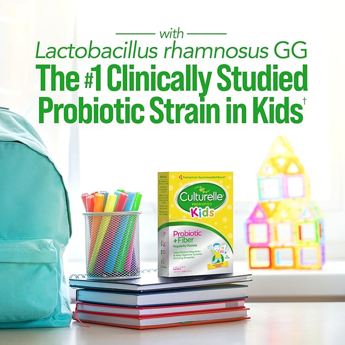 Culturelle Kids Probiotic + Fiber Packets (Ages 3+) - 24 Count - Digestive Health &amp Immune Support &amp Daily Probiotic for Kids + Veggie Fiber Gummies (Ages 3+) - 30 Count