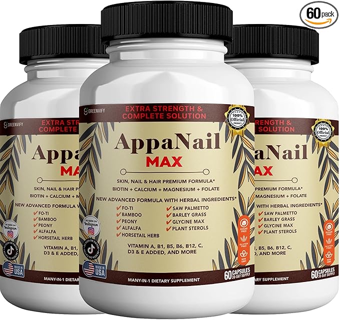 AppaNail MAX Hair Skin &amp Nail Supplement 60 Capsules with Biotin 5000mcg Vitamins Minerals &amp Herbal Complex (3)