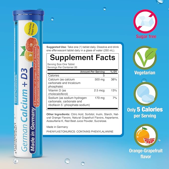 T&ampD German Vitamin Minerals - 140 Vegan/Vegetarian Drink Effervescent Tablets - Mixed Fruit Flavor Box - Made in Germany