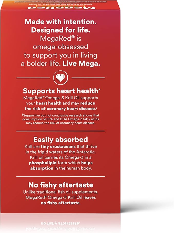 MegaRed Antarctic Krill Oil 500mg Omega 3 Fatty Acid Supplement Extra Strength EPA &amp DHA Krill Oil Softgels (90cnt Box) Astaxanthin Heart Health Supplement with No Fish Oil Aftertaste