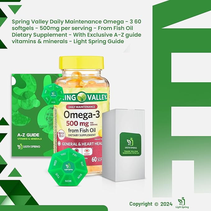Omega-3 Fish Oil 500 mg 60 Softgels with Bundle Exclusive Vitamins &amp Minerals - A to Z - Better Ligth&ampSpring Guide