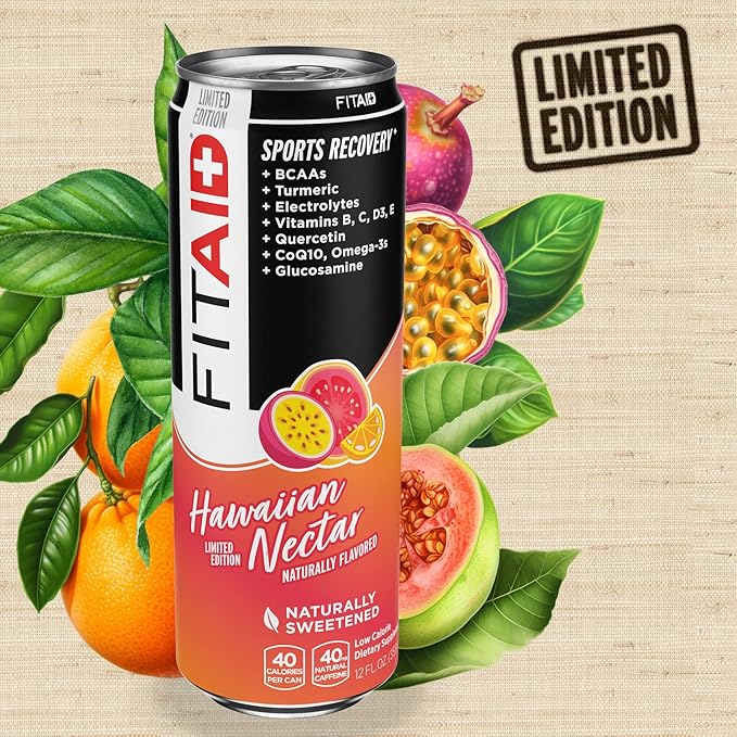 FITAID Post Workout Recovery Drink Hawaiian Nectar Passion Fruit Orange &amp Guava BCAA Glucosamine Electrolytes 40 Calories 12 Fl Oz (Pack of 12) - Packaging May Vary