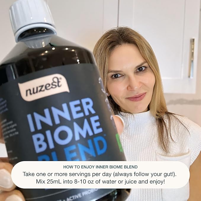 Nuzest - Inner Biome Blend – Prebiotic Probiotic &amp Postbiotic Liquid Drink Mix – Microbiome Support – 8 Microbiotic Cultures 19 Fermented Herbs - Vegan - Organic - Original Flavour 16.9 fl.oz/ 5