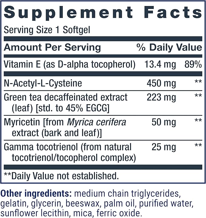 Life Extension GEROPROTECT® Ageless Cell™ Cellular Health Healthy Aging Vitamin E N-Acetyl-L-cysteine Green Tea Extract myricetin Gluten Free Non-GMO 30 softgels