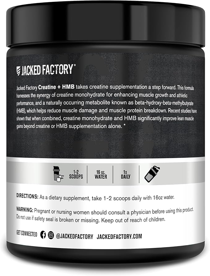 Jacked Factory Creatine HMB Powder Supplement with Creatine Monohydrate &amp HMB for Men &amp Women for Muscle Growth Increased Strength Enhanced Energy - 30 Servings Unflavored
