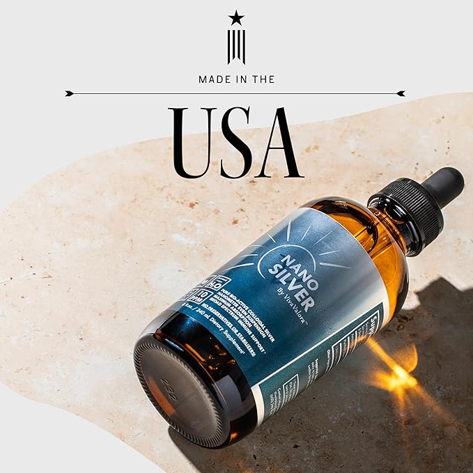 Colloidal Silver Liquid 10 PPM Bio-Active Nano Silver 8 oz Amber Glass Dropper Bottle Third-Party Tested Preservative-Free Immune Support Supplement Made in USA