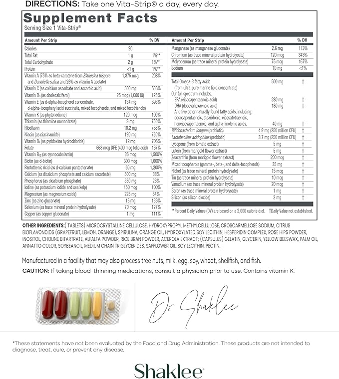 Shaklee - Vitalizer™ Men - Advanced Nutrition Vita-Strips® with Vitamins Minerals Omega-3s Probiotics &amp More for Heart Joint Immune Bone Digestive Health &amp Physical Energy - 30 Vita-Str