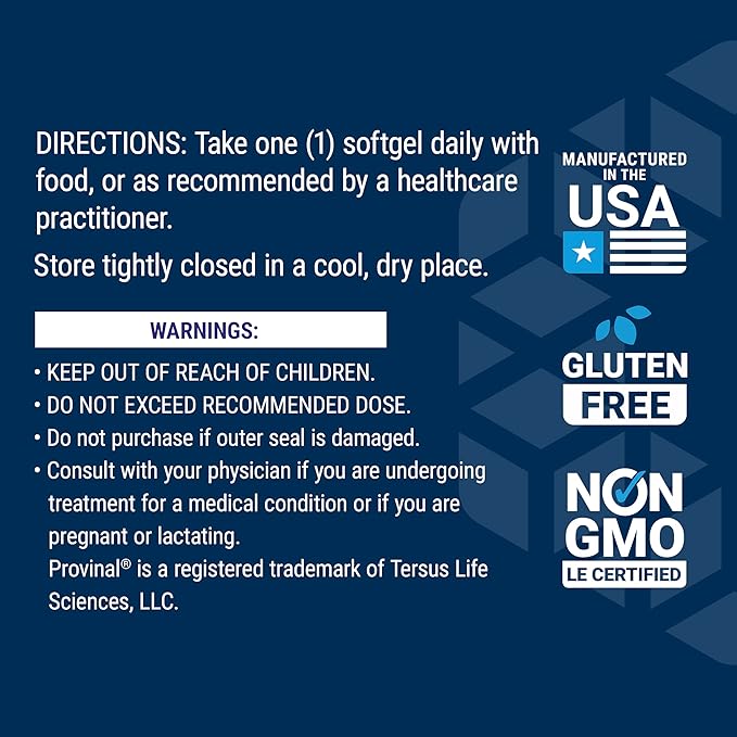 Life Extension Provinal Purified Omega-7 palmitoleic Acid derived from Highly Concentrated Marine Oil Cholesterol triglycerides &amp Heart Health Support Gluten-Free Non-GMO 30 softgels
