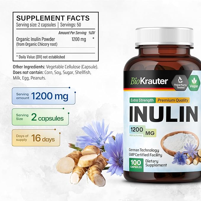 BIO KRAUTER Chicory Root 250 Capsules &amp Inulin 100 Capsules.
