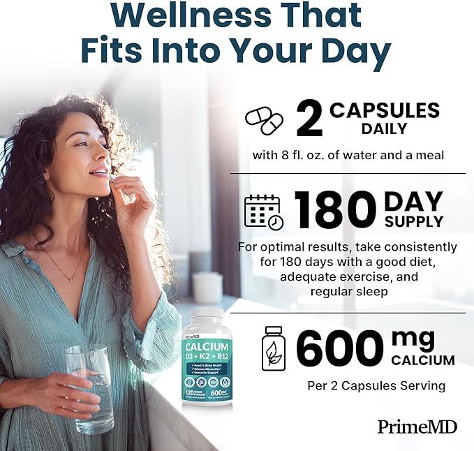 4-in-1 Calcium Supplements for Women &amp Men - Calcium Citrate with D3 K2 Vitamin 5000 IU - Calcium 600mg with Vitamin D3 K2 - Everyday Vitality Supplement - Vegan-Friendly Gluten-Free (480 Capsule