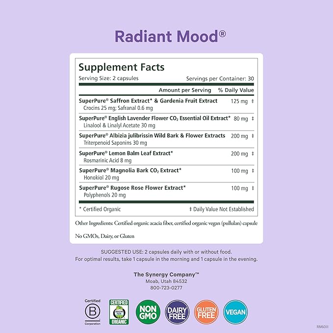 PURE SYNERGY Mood and Adrenal Support Bundle | Mood Support Supplement with Organic Saffron Extract | USDA Organic Vitamin C | Vitamin B Complex Made with Whole Foods | Non-GMO and Vegan