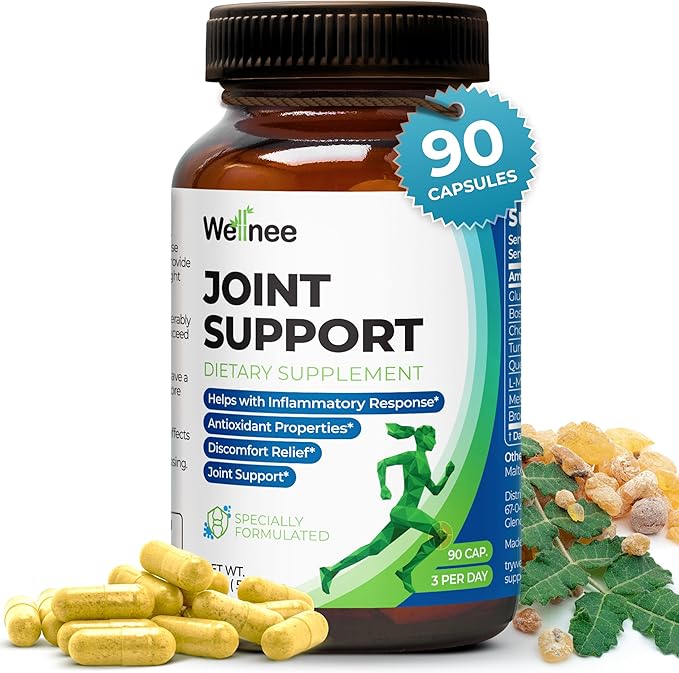 Wellnee Joint Support Supplement - Glucosamine Chondroitin MSM Boswellia &amp Turmeric - Relieves Joint Discomfort &amp Supports Flexibility - Wellknee Joint Support - 90 Capsules 30 Servings