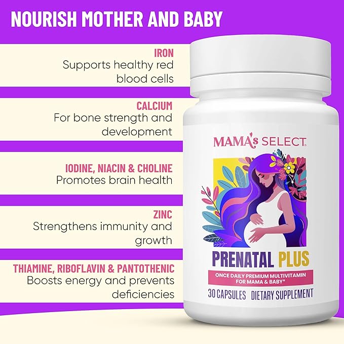 Mama's Select Prenatal Vitamins for Women – Allergen-Free MTHFR Friendly Methylated Folate &amp B Vitamins Easy-to-Digest Supports Fetal Development Once Daily Vegan No Biotin
