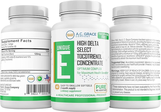 A.C. Grace Company Unique E Tocotrienols - Tocopherol Free Softgels 60 Count