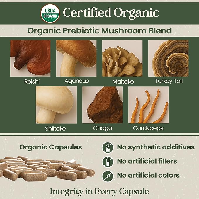 Vital Planet - Organic Flora Probiotics for Gut Health Balance Shelf Stable Probiotic 30 Billion CFU 60 Diverse Strains Prebiotic Organic Mushroom Blend for Immune and Digestive Support 30 Capsules