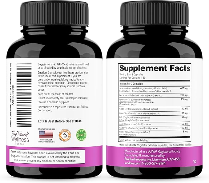 Sandhu's Zinc Quercetin &amp Resveratrol Capsules | Support Immune Health