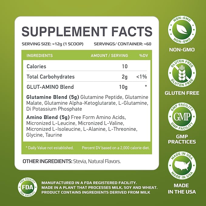 MFL Muscle Glut-Amino | Glutamine Complex | Amino Complex | 0 Sugar | Sweetened with Stevia | All-Natural | 60 Servings (Natural)