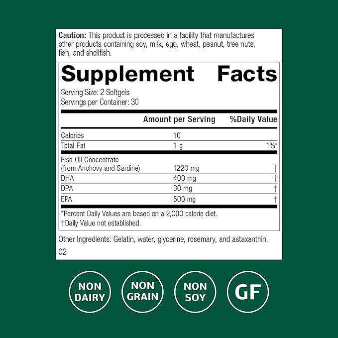 Standard Process Olprima EPA|DHA - Supplement for Brain Health with Omega-3 - Supports a Healthy Heart - Gluten-Free Non-Dairy &amp Non-Soy - 60 Softgels (30 Servings)