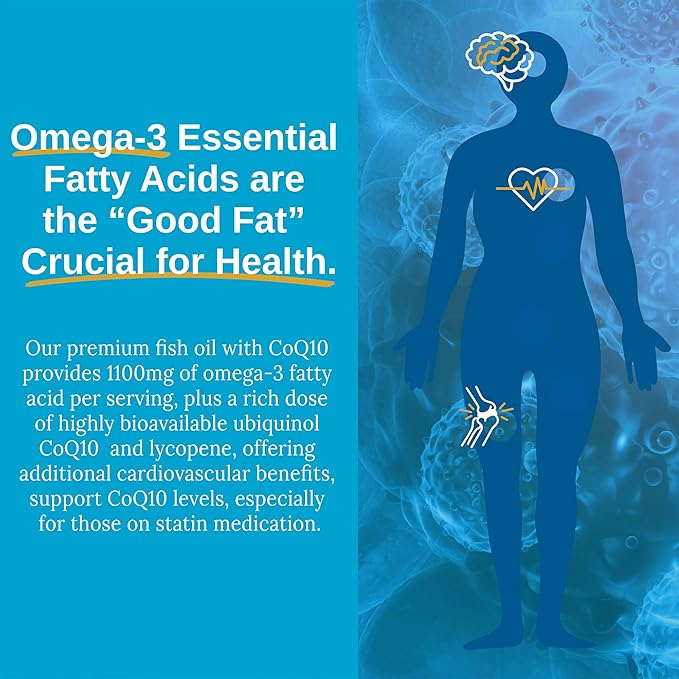 Xtendlife Omega 3 QH Fish Oil + CoQ10 for Heart Brain Joint &amp Skin-1100mg Omega - 3 with DHA EPA Ubiquinol Astaxanthin &amp Lycopene - 1 Month Supply (60 Count)